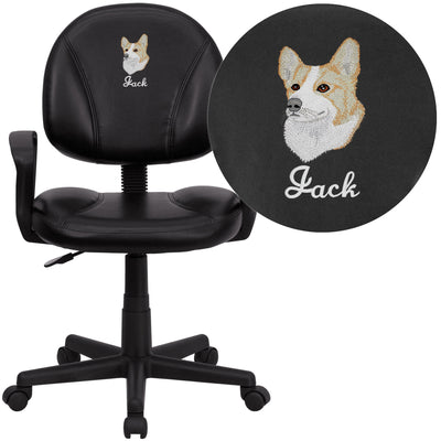 Embroidered Mid-Back LeatherSoft Swivel Ergonomic Task Office Chair with Back Depth Adjustment and Arms