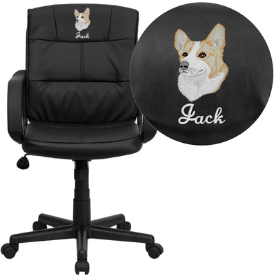 Embroidered Mid-Back LeatherSoft Swivel Task Office Chair with Arms