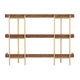 Walnut Wood Grain/Polished Brass Frame |#| Display Bookcase with Vertical Steel Posts - Walnut Wood Grain/Polished Brass