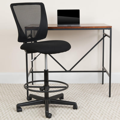 Ergonomic Mid-Back Mesh Drafting Chair with Fabric Seat and Adjustable Foot Ring - View 2