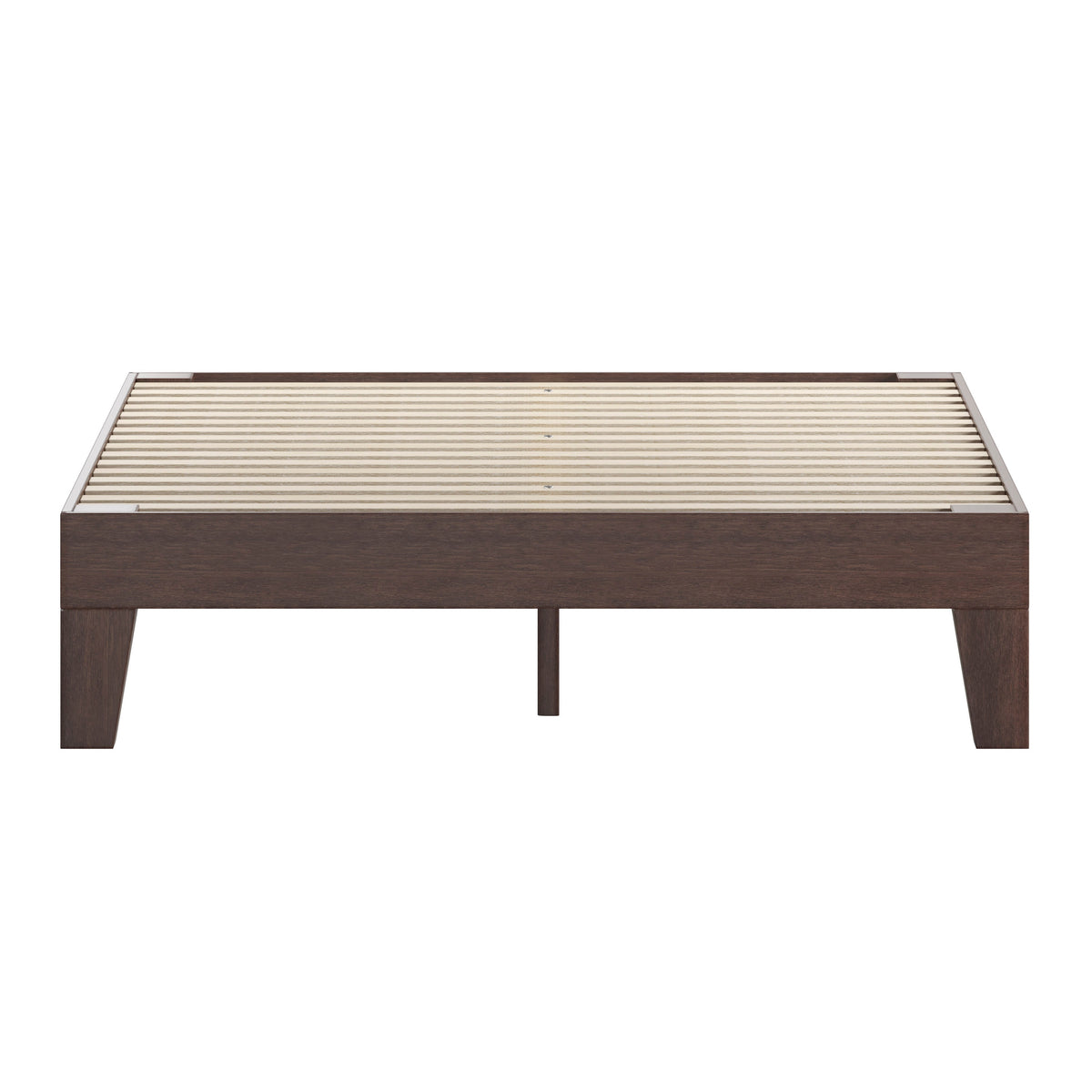 Walnut,Twin |#| Wood Platform Bed with 14 Wooden Support Slats in Walnut - Twin
