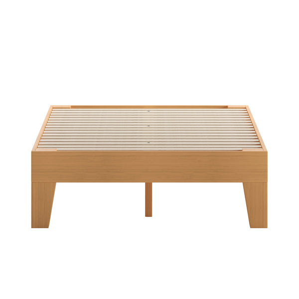 Natural,Twin |#| Wood Platform Bed with 14 Wooden Support Slats in Natural Pine - Twin