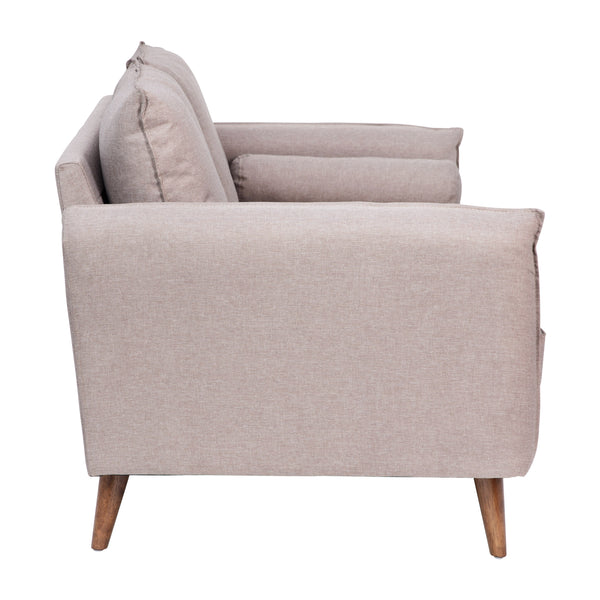 Taupe |#| Compact Taupe Faux Linen Upholstered Loveseat with Wooden Legs