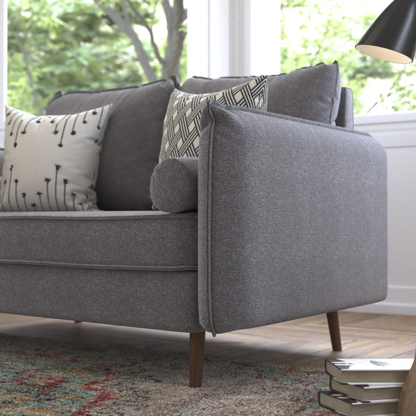 Stone Gray |#| Compact Stone Gray Faux Linen Upholstered Loveseat with Wooden Legs