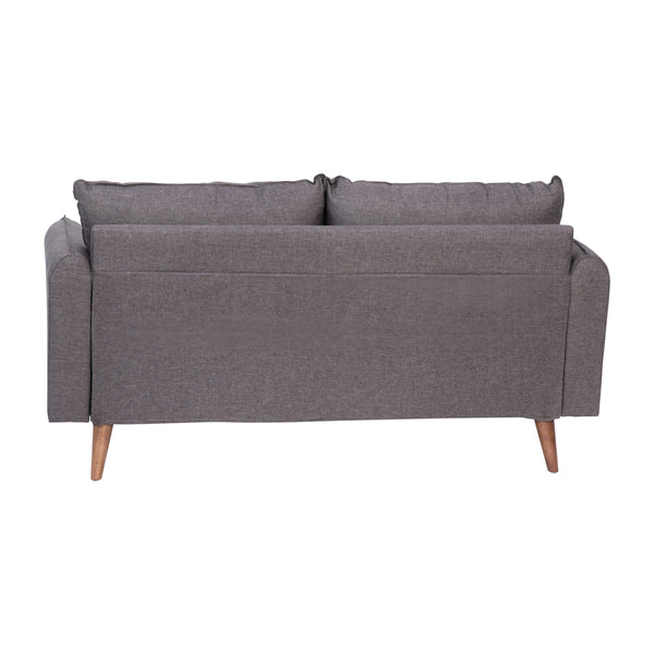 Stone Gray |#| Compact Stone Gray Faux Linen Upholstered Loveseat with Wooden Legs