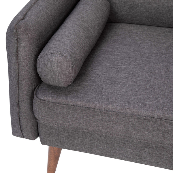 Stone Gray |#| Compact Stone Gray Faux Linen Upholstered Loveseat with Wooden Legs