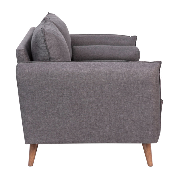 Stone Gray |#| Compact Stone Gray Faux Linen Upholstered Loveseat with Wooden Legs