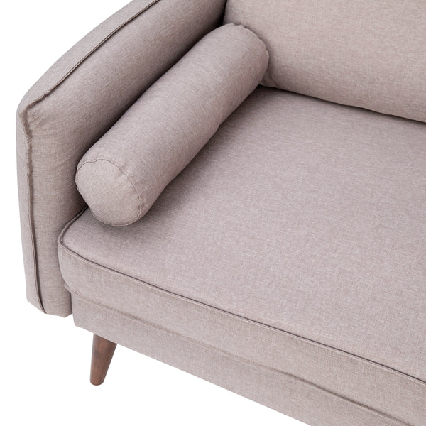 Taupe |#| Compact Taupe Faux Linen Upholstered Loveseat with Wooden Legs