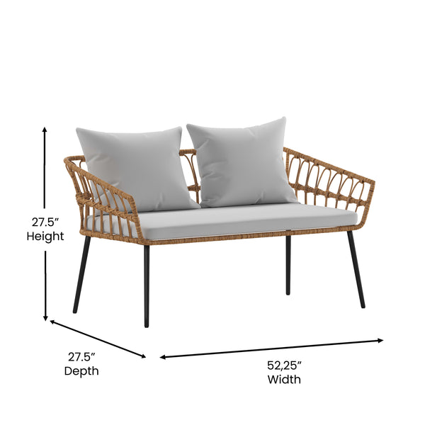 Gray Cushions/Natural Frame |#| All-Weather 4 Piece Rope Rattan Patio Seating Set with Cushions - Natural/Gray