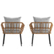Gray Cushions/Natural Frame |#| All-Weather Natural PE Rattan Wicker Patio Chairs with Gray Cushions - 2 Pack