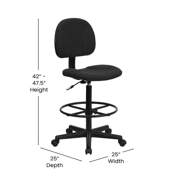 Black Patterned |#| Black Patterned Fabric Drafting Chair with Adjustable Height and Foot Ring