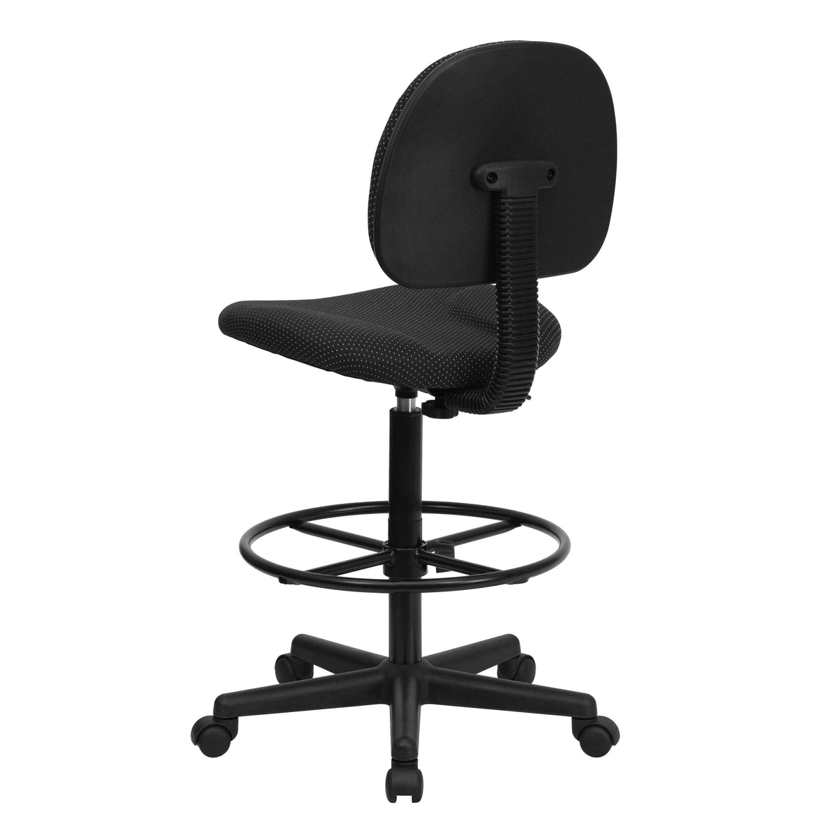 Black Patterned |#| Black Patterned Fabric Drafting Chair with Adjustable Height and Foot Ring