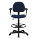 Navy Blue Patterned |#| Navy Blue Patterned Fabric Swivel Drafting Chair with Adjustable Height and Arms