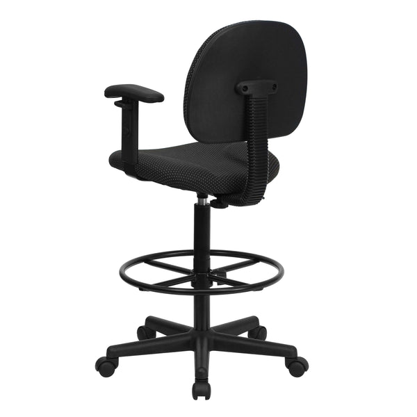 Black Patterned |#| Black Patterned Fabric Swivel Drafting Chair with Adjustable Height and Arms