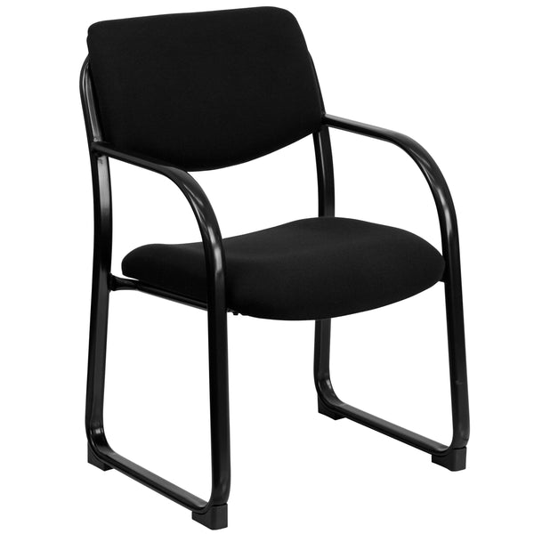 Black |#| Black Fabric Executive Side Reception Chair with Sled Base and Padded Foam Seat