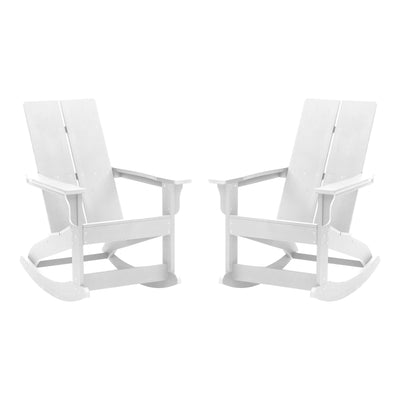 Finn Modern Commercial Grade All-Weather 2-Slat Poly Resin Rocking Adirondack Chair with Rust Resistant Stainless Steel Hardware - Set of 2 - View 1