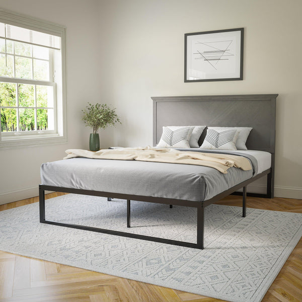 Gray Wash,Queen |#| Contemporary Queen Size Herring Bone Wooden Headboard Only in Gray Wash