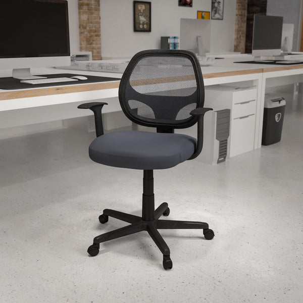 Gray |#| Flash Fundamentals Mid-Back Gray Mesh Swivel Ergonomic Task Office Chair - Arms