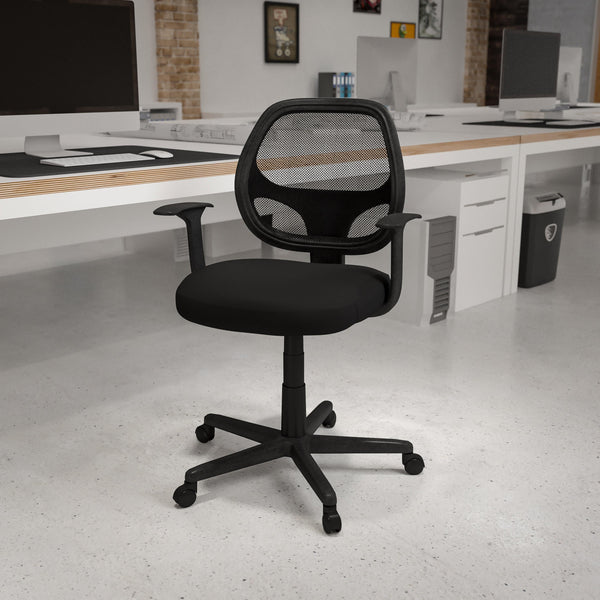 Black |#| Flash Fundamentals Mid-Back Black Mesh Swivel Ergonomic Task Office Chair - Arms