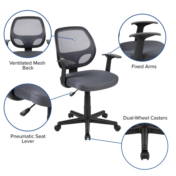 Gray |#| Flash Fundamentals Mid-Back Gray Mesh Swivel Ergonomic Task Office Chair - Arms