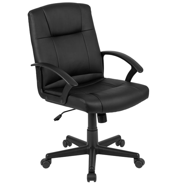 Flash Fundamentals Mid-Back Black LeatherSoft-Padded Task Office Chair with Arms