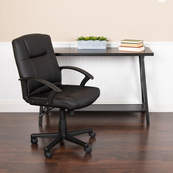 Flash Fundamentals Mid-Back Black LeatherSoft-Padded Task Office Chair with Arms