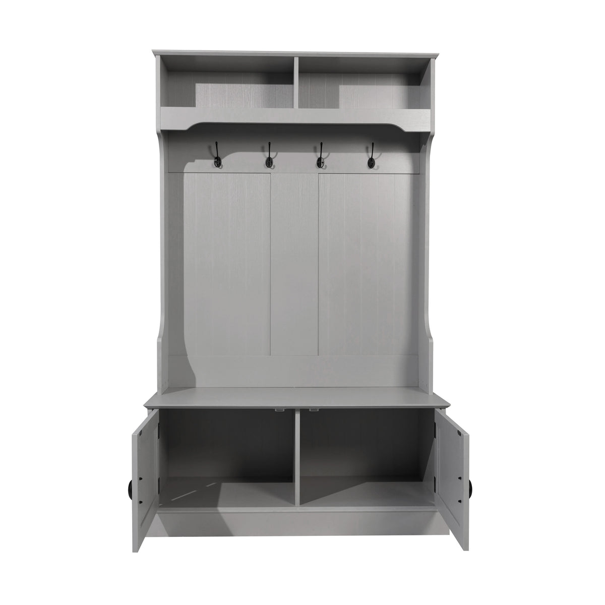 Gray |#| 40" Wide 4 Hook Hallway Tree with Storage Bench and Upper Cubbies in Gray