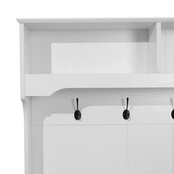 White |#| 40" Wide 4 Hook Hallway Tree with Storage Bench and Upper Cubbies in White