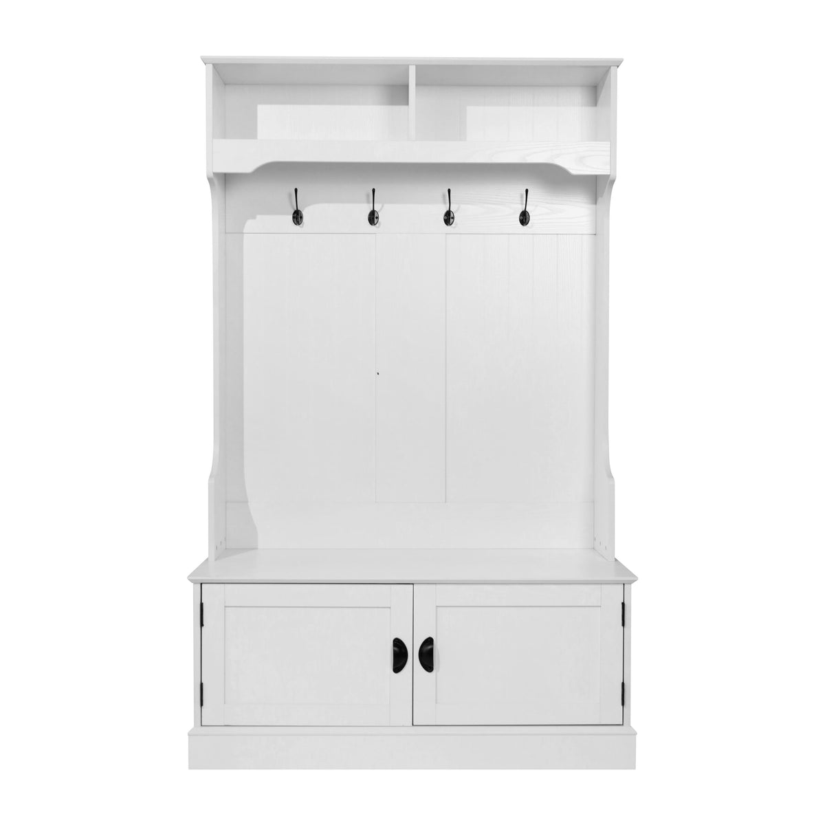 White |#| 40" Wide 4 Hook Hallway Tree with Storage Bench and Upper Cubbies in White
