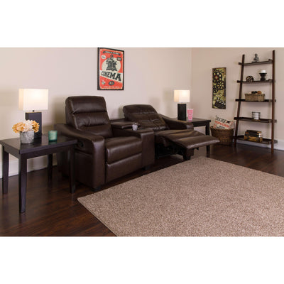 Futura Series 2-Seat Reclining Black LeatherSoft Tufted Bustle Back Theater Seating Unit with Cup Holders