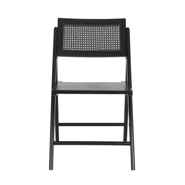 Black |#| 2 Pack Commercial Cane Rattan Folding Chairs - Wood Backs and Seats - Black