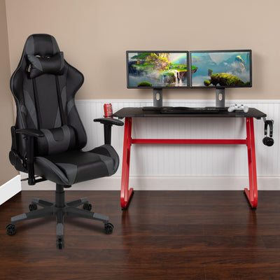 Gaming Desk and Reclining Gaming Chair Set with Cup Holder and Headphone Hook