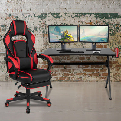 Gaming Desk with Cup Holder/Headphone Hook/2 Wire Management Holes & Reclining Back/Arms Gaming Chair with Footrest