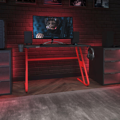 Gaming Ergonomic Desk with Cup Holder and Headphone Hook - View 2