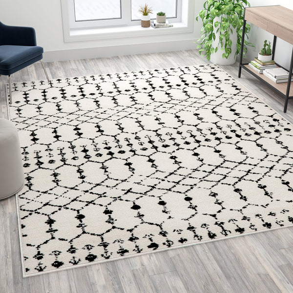 Ivory/Black,8' x 10' |#| 8' x 10' Ivory and Black Geometric Style Modern Bohemian Design Area Rug