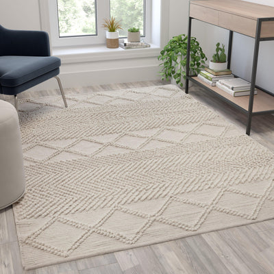 Geometric Design Handwoven Area Rug - Wool/Polyester/Cotton Blend