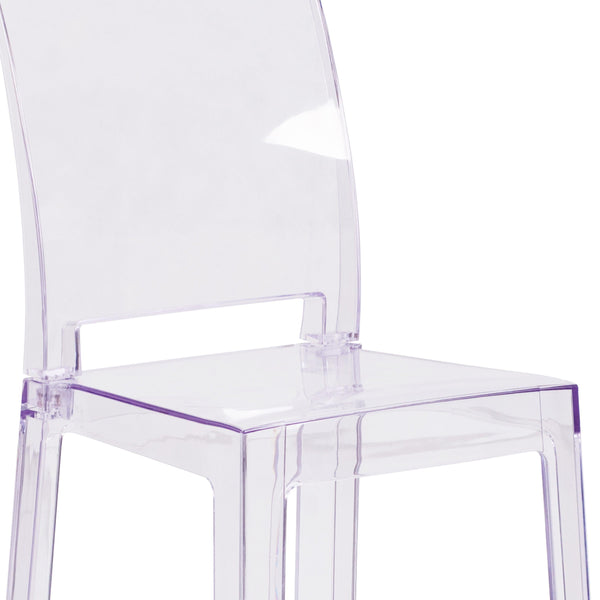 Ghost Barstool with Square Back in Transparent Crystal - Wedding Chairs