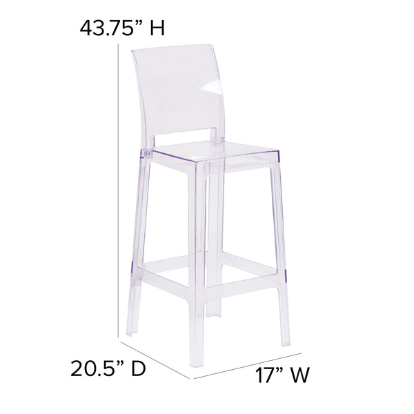 Ghost Barstool with Square Back in Transparent Crystal - Wedding Chairs