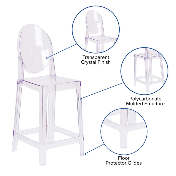 Ghost Counter Stool with Oval Back in Transparent Crystal - Wedding Chairs