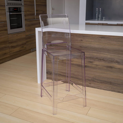 Ghost Counter Stool in Transparent Crystal with Square Back - View 2