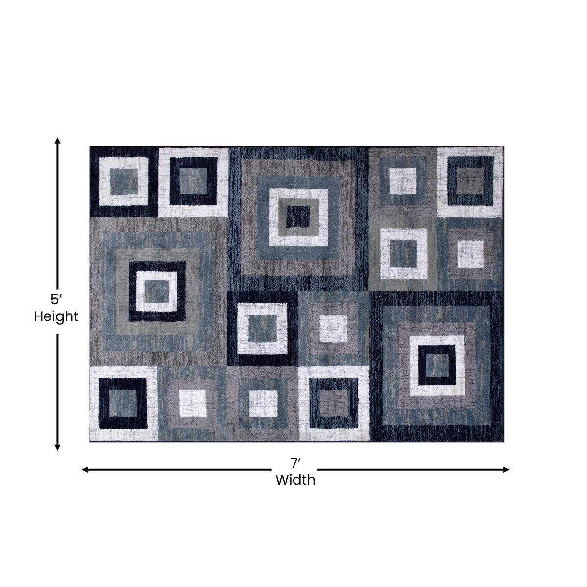 Blue,5' x 7' |#| Modern Geometric Design Area Rug in Blue, Grey, and White - 5' x 7'