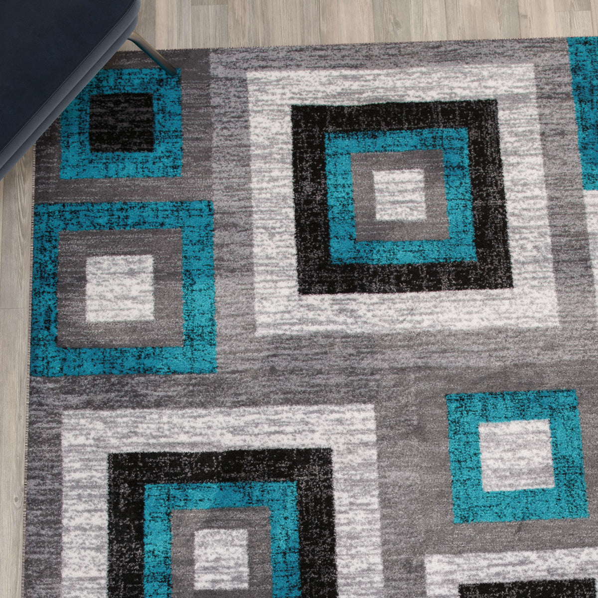 Turquoise,5' x 7' |#| Modern Geometric Design Area Rug in Turquoise, Grey, and White - 5' x 7'
