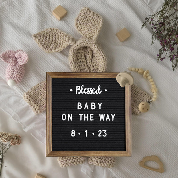 Torched Wood Frame/Black Felt,10"W x 10"H |#| 10x10 Wood Frame Letter Board with 389 PP Letters - Torched Wood/Black Felt