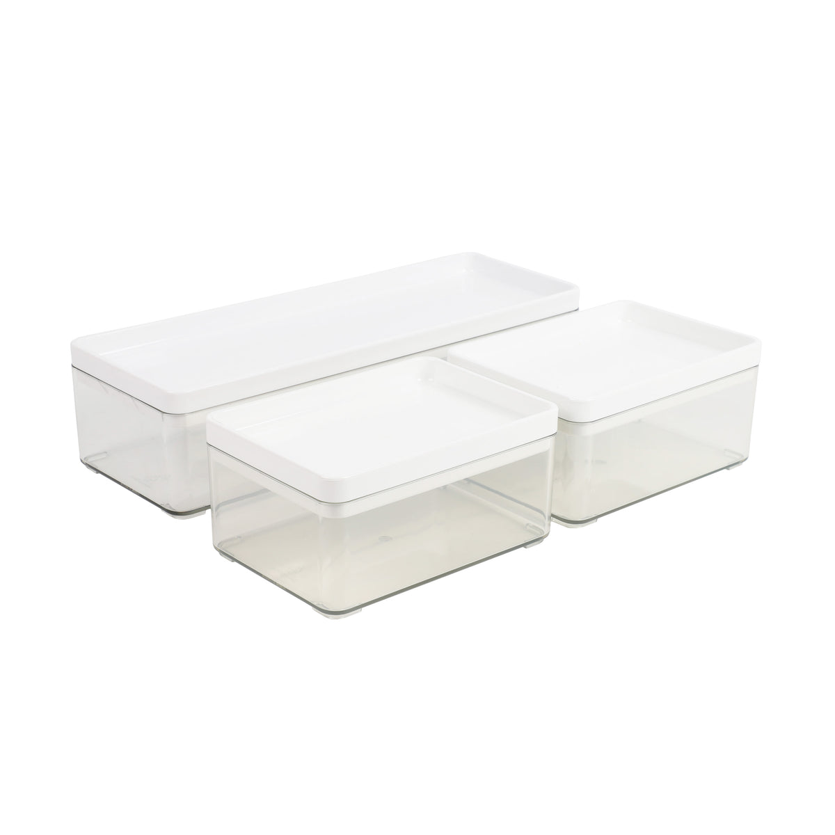 Clear/White Plastic Top |#| Premium Clear Plastic Storage Boxes with White Plastic Lids-3 Pack