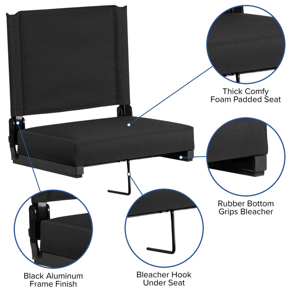 Black |#| 500 lb. Rated Lightweight Stadium Chair-Handle-Padded Seat, Black