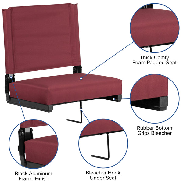 Maroon |#| 500 lb. Rated Lightweight Stadium Chair-Handle-Padded Seat, Maroon