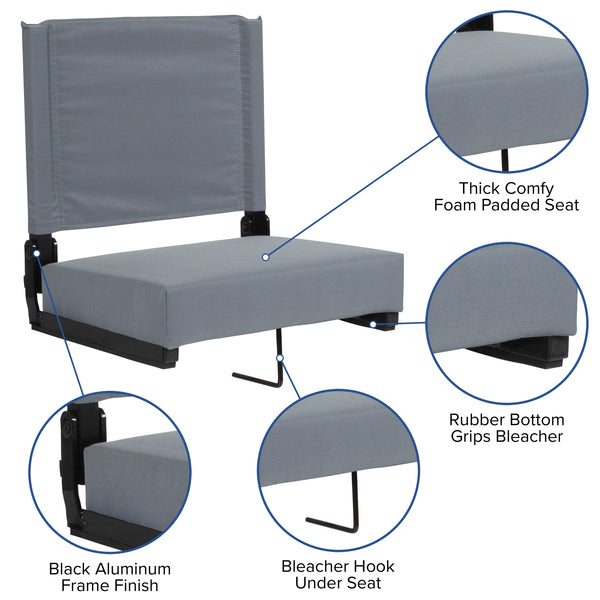 Gray |#| 500 lb. Rated Lightweight Stadium Chair-Handle-Padded Seat, Gray