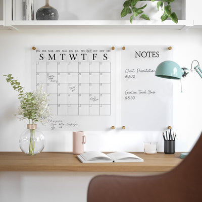 Grayson Acrylic Wall Calendar and Notes Board with Dry Erase Marker and Mounting Hardware, Set of 2