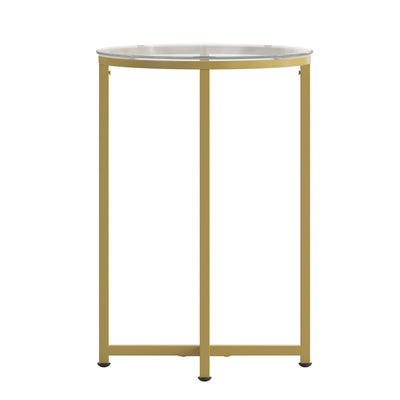 Greenwich Collection End Table - Modern Glass Accent Table with Crisscross Frame