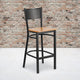 Natural Wood Seat/Black Metal Frame |#| Black Grid Back Metal Restaurant Barstool with Natural Wood Seat